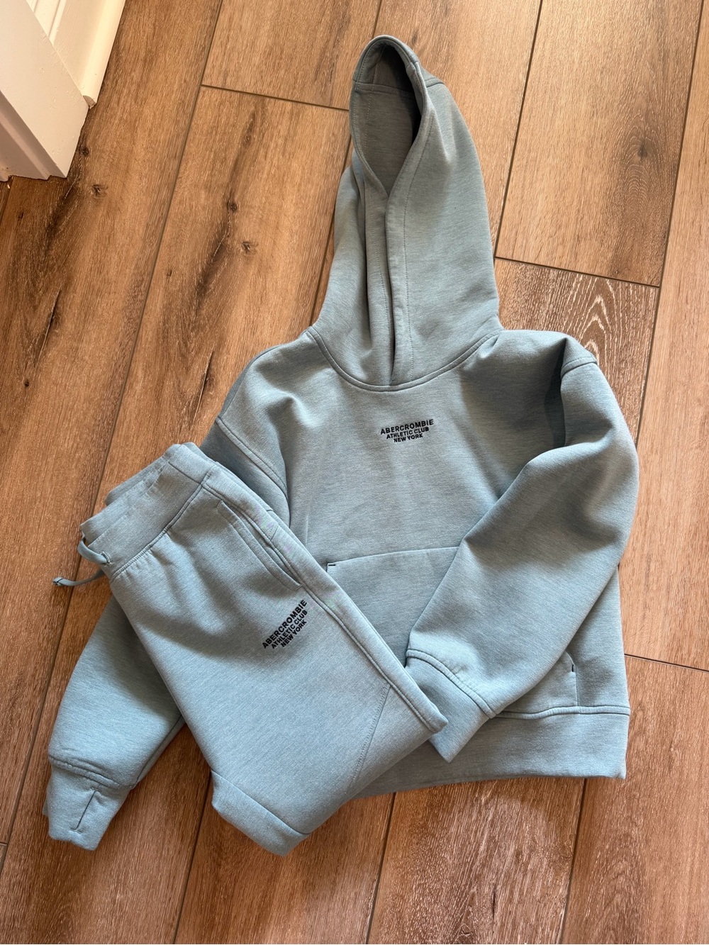 abercrombie kids sage green hoodie set with black logo
